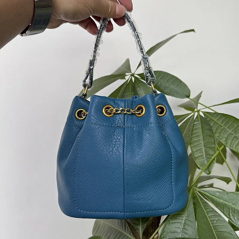 LD-Soft Leather Bag Versatile for All Seasons, Sweet and Ladylike. Top Layer Cowhide Handbag, Single Shoulder Bucket Bag
