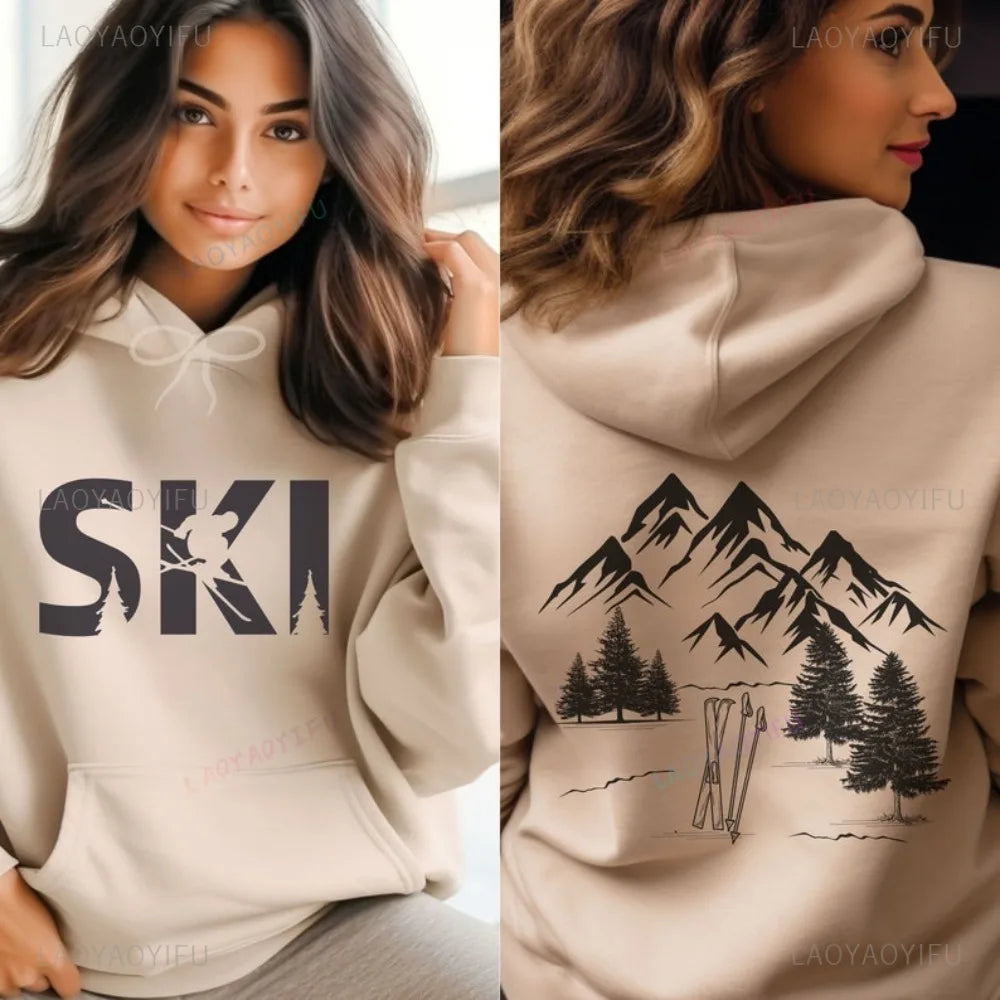 Skiing Ski Winter Sports Hoodie Mountain Snowboard Graphic Printed Sweatshirt Casual Fashion Loose Harajuku Women Man Hoodies