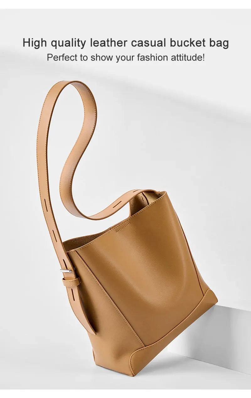 Cowhide Women's Shoulder Bag Fashion Trend Luxury Designer Bucket Bags Large Capacity Genuine Leather Women Crossbody Bags