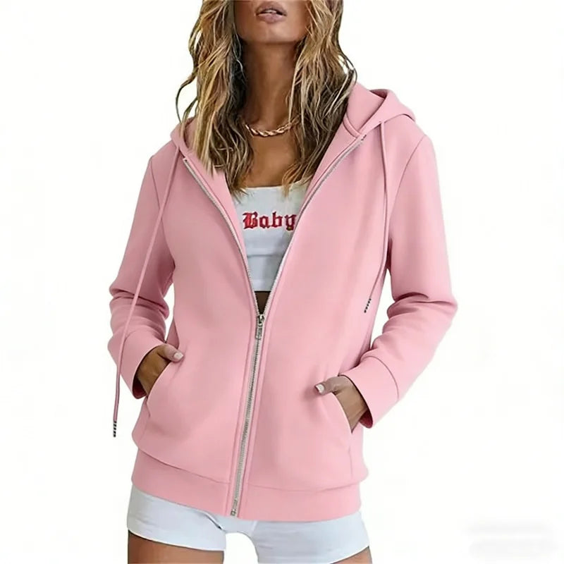 Spring Autumn Fashion loose zipper Hoodies Women cardigan coat Daily Long Sleeve tops Versatile Casual Hoodies Women Sweatshirt