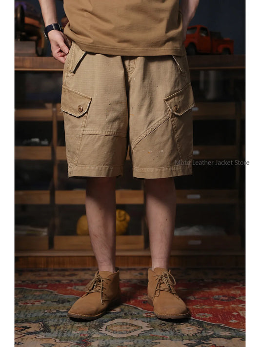 M51 Cargo Shorts Vintage Washed Distressed Splash Ink Patchwork Cargo Pocket Shorts