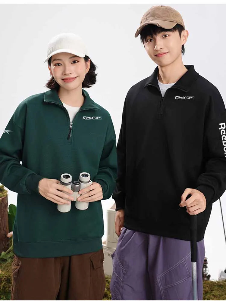 Reebok men's half-zip stand-up collar lightweight pullover for spring and autumn, suitable for outdoor activities such as hiking
