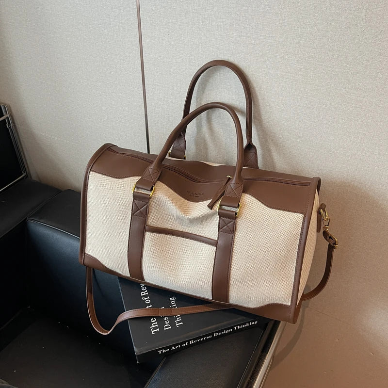 Oversized Travelling Handbags For Women Cotton Fabric Large Capacity Airplane Luggage Bag Simple Fashion Shoulder Crossbody Bags
