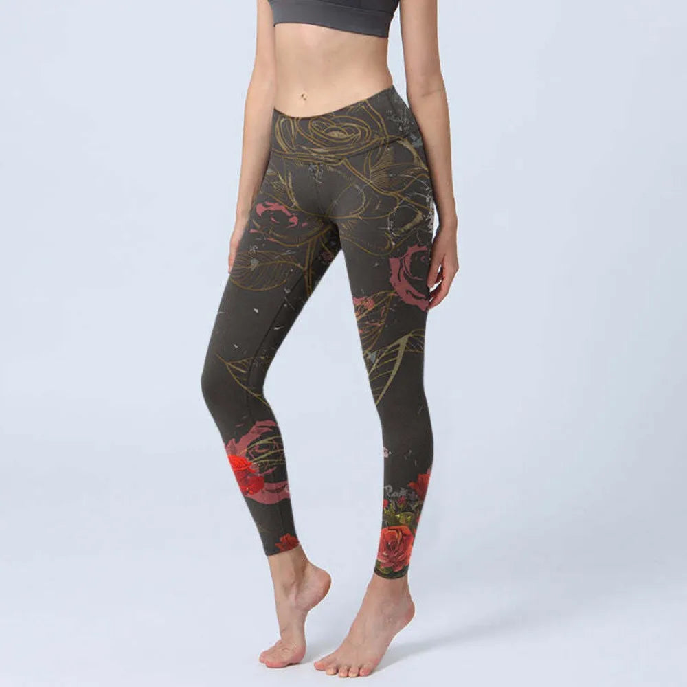 Women High Waisted Yoga Pants Tummy Control Leggings Floral Butterfly Landscape Printed Workout Gym Fitness Running Tight Pants