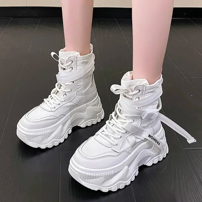 Fashion Platform Ankle Boots for Women Chunky Thick Sole Lace Up Motorcycle Boots Ladies Light Cozy Non-slip Shoe Botas De Mujer