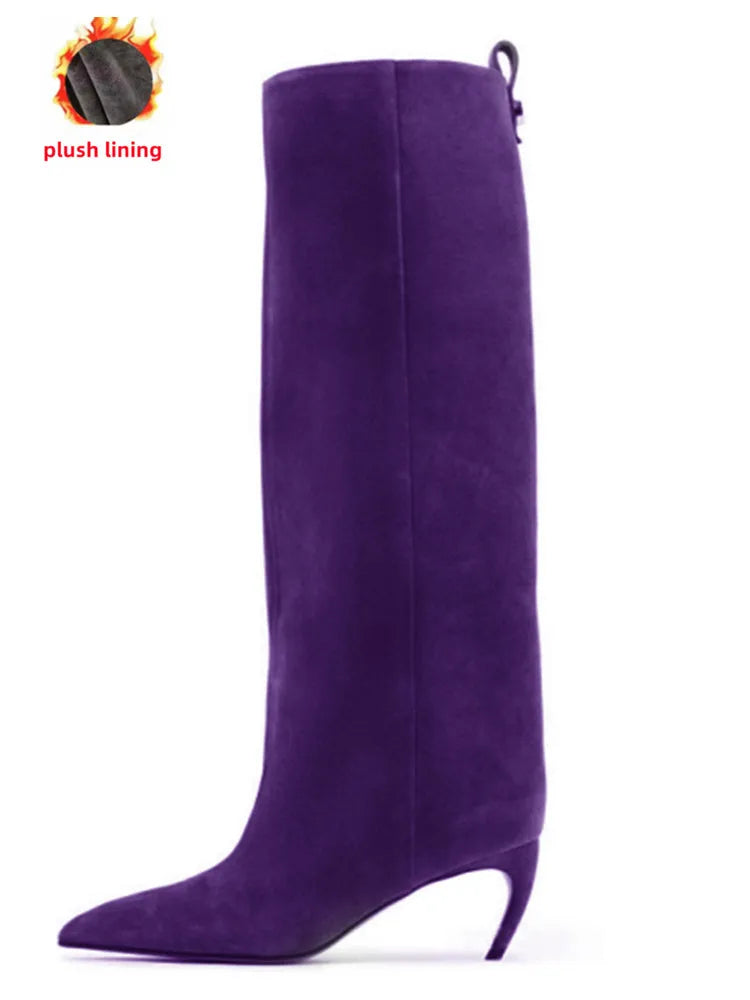 Women's Slim Fit High Heels Knee High Boots Autumn and Winter Fashion Women's Pointed Mid Top Boots, Large Women's Boots