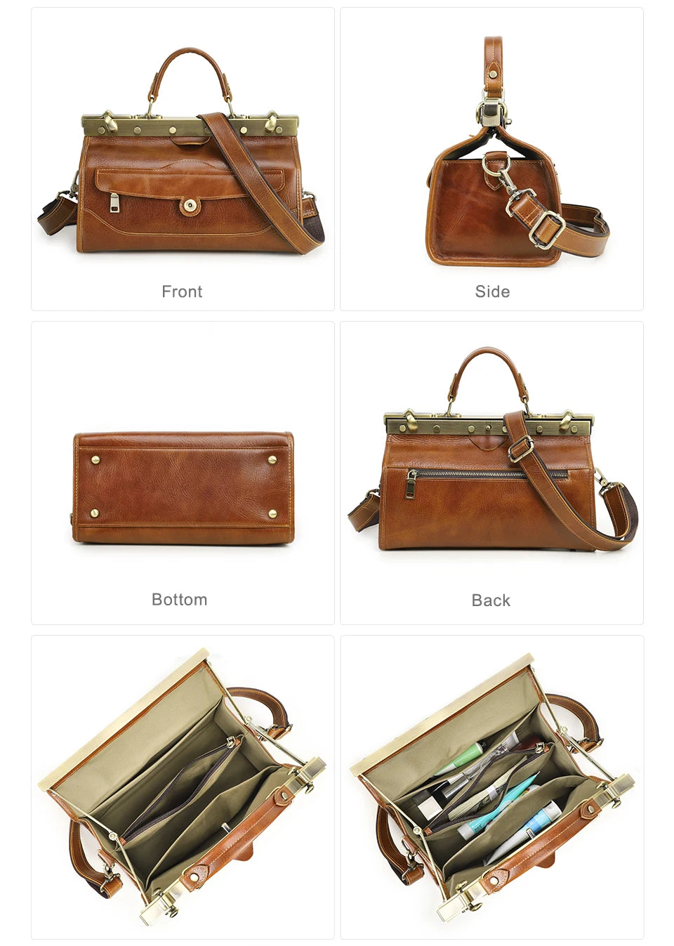 CONTACT'S Genuine Leather Top Handle Bags for Women Sling Shoulder Bags Tote Bag Handbags Metal Frame Female Bags Office Ladies