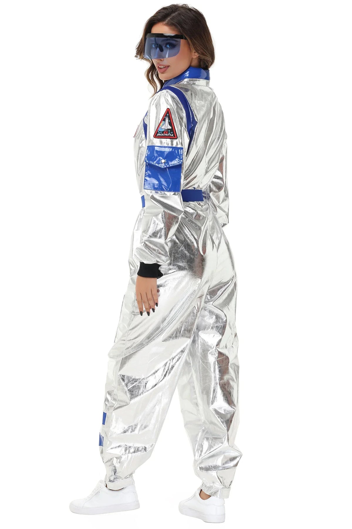 Adults Silver Astronaut Costume Space Suit Men Women Couple Jumpsuit Cosplay Halloween Carnival Party Dress Up