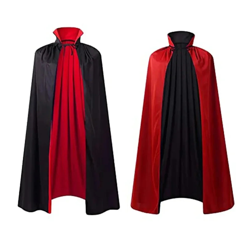 Halloween Themed Party Two Layer Two-Tone Hooded Stand-Up Collar Vampire Costume Robe Cloak, Unisex Adult Reversible Stand-Up C