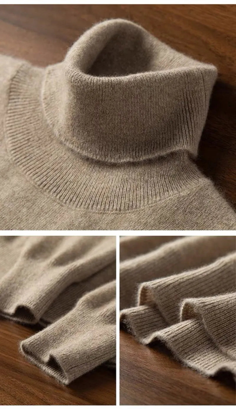 Men's 100% pure Cashmere Sweater High Lapels Pullovers Knitted Wool Winter New Tops Long Sleeve High-End Jumpers