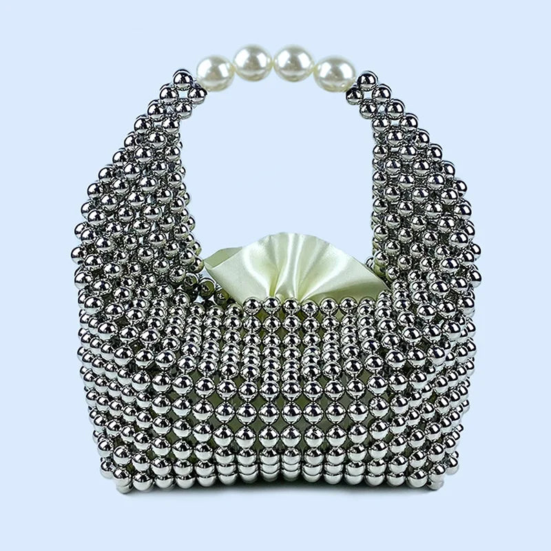 European and American high-end texture handmade silver beaded pillow bag, banquet bag, fashionable and versatile