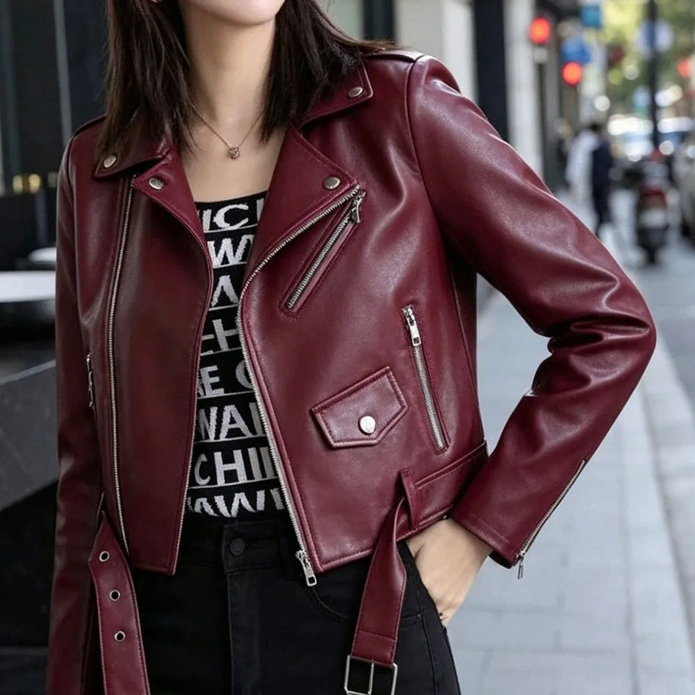 2026 autumn winter new women's PU leather jacket locomotive suit Maillard lapel large size women's leather jacket jacket women