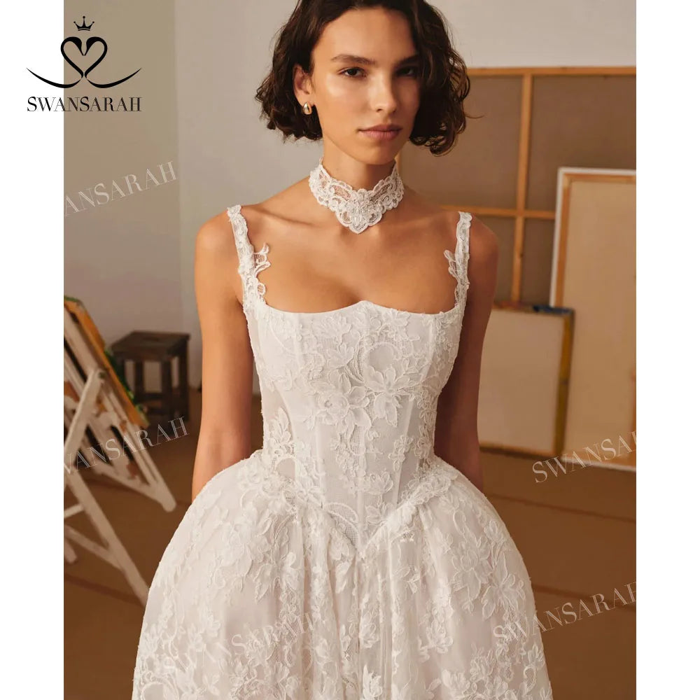 SwanSarah Luxury Sleeveless Wedding Dress 2027 Appliques Sweetheart Lace A-Line Princess Bride Gown M557 Custom Vestido De Novia