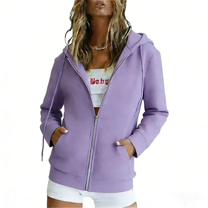 Spring Autumn Fashion loose zipper Hoodies Women cardigan coat Daily Long Sleeve tops Versatile Casual Hoodies Women Sweatshirt