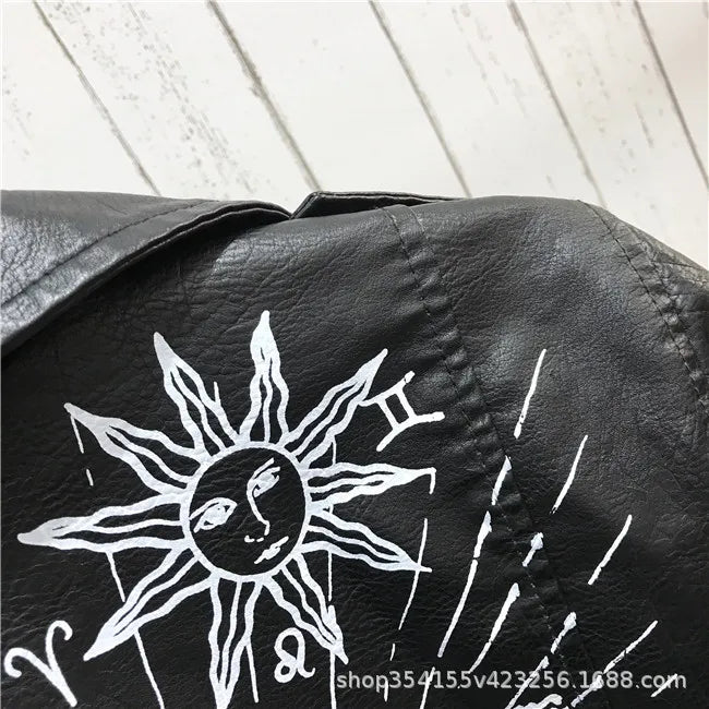 Women's PU Rivet Zipper Jacket, Shoulder Badge, Motorcycle Punk Rock Leather Coat, High Quality, Autumn Purchase