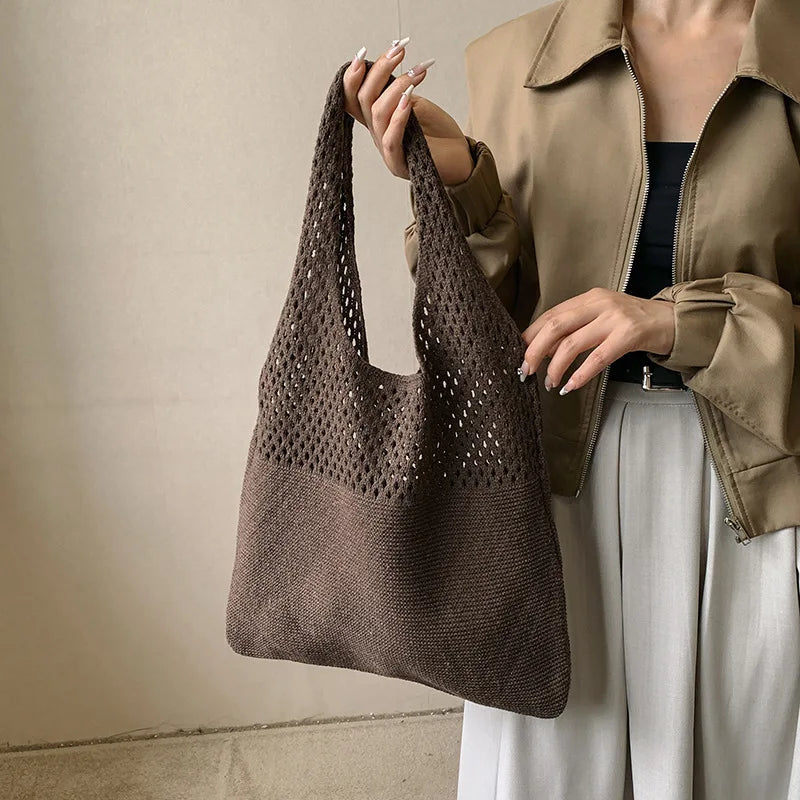 Large Capacity Shoulder Bags Fashion Women Hollow Woven Crochet Bag Knitting Handbags Eco Female Shopping Tote