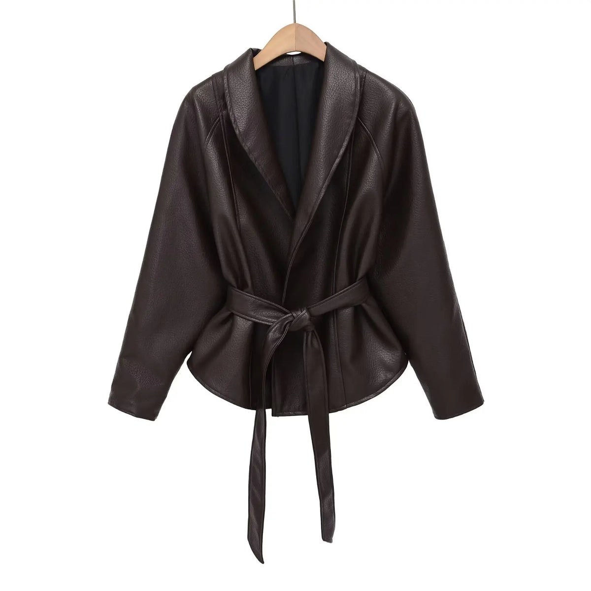 Women 2026 Spring Autumn New Hot Selling Solid Color Belted Slim Fit Faux Leather Jacket Coat Fashion Trendy Chic Outerwear Best