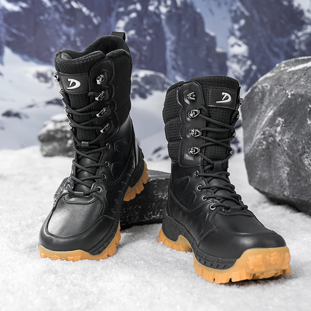 Men's Waterproof Winter Snow Boots, Anti-Slip Warm Fur Lined High-Top Outdoor Hiking Work Boots for Cold Weather