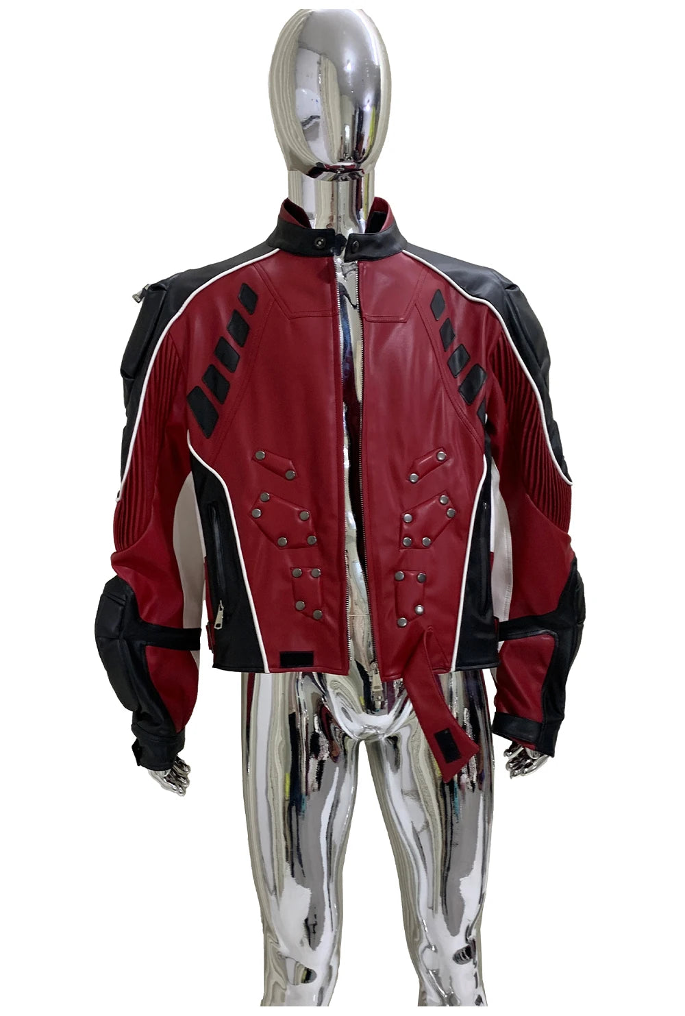 Nerazzurri Autumn Winter Short Color Block Pu Leather Racer Jacket Men Shoulder Pads Rivet Zipper Luxury Designer Clothes 2025