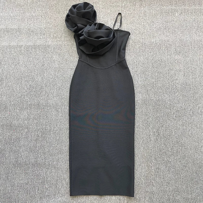 CM.YAYA Women Floral Applique Sleeveless Strap Midi Dress 2026 Summer Elegant Holiday Birthday Sexy Club Party Evening Dresses