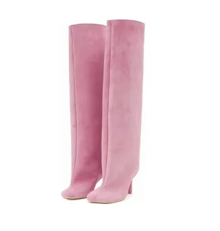 2025Women's Autumn and Winter New Slim Fit High Heels Knee High Boots Fashionable Plus Size Medium Long Boots Knight Boots