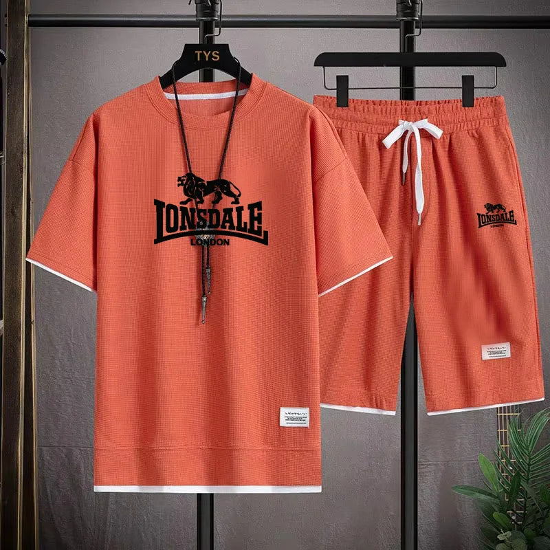 Brand-new summer comfortable men's sportswear, 2026 model fitness casual short-sleeved T-shirt and shorts set, two-piece set