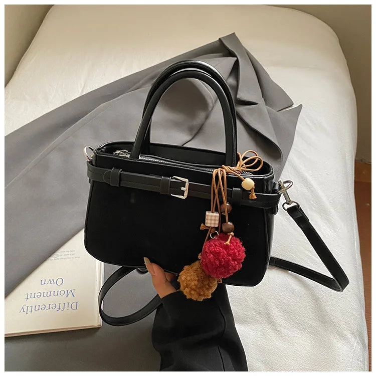 Retro Faux Suede Women's Handbag Fashionable Small Square Bag 2025 Winter Simple Short Handle Single Shoulder Crossbody Bag