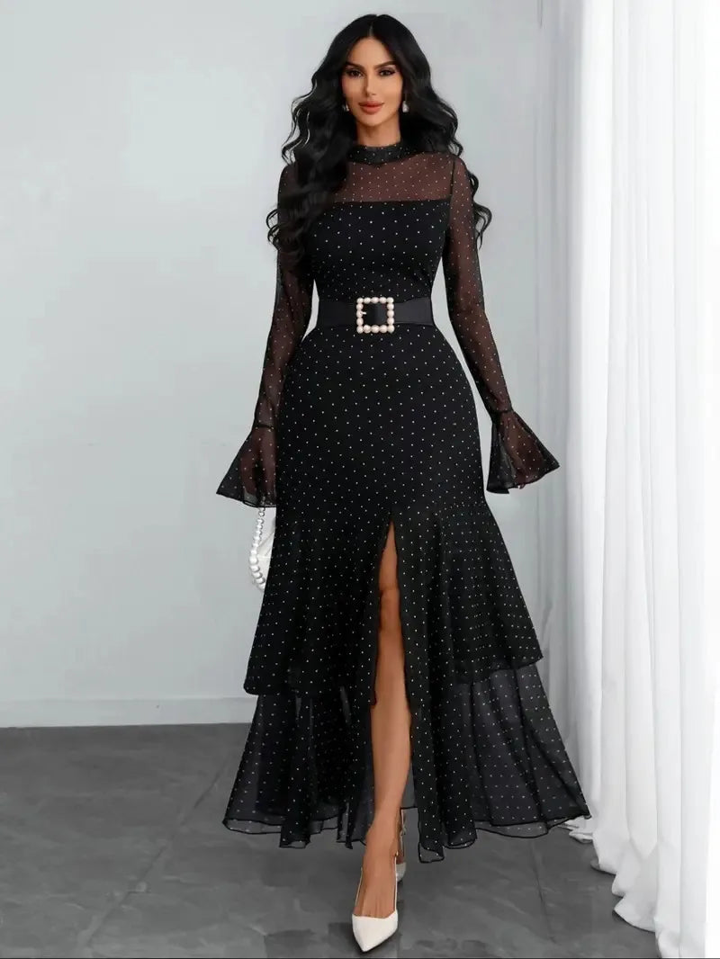 2026 Long Sleeves Evening Dress Dresses For Woman Party Wedding Temperament Sexy Slim Banquet Slit Printed Fashion Ruffles Slim