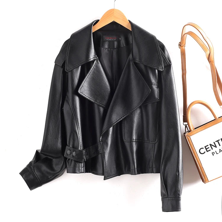 Ning Genuine Leather Jacket Women's Short Style 2026 New Autumn Loose Casual Motorcycle Fashion Sheepskin Coat