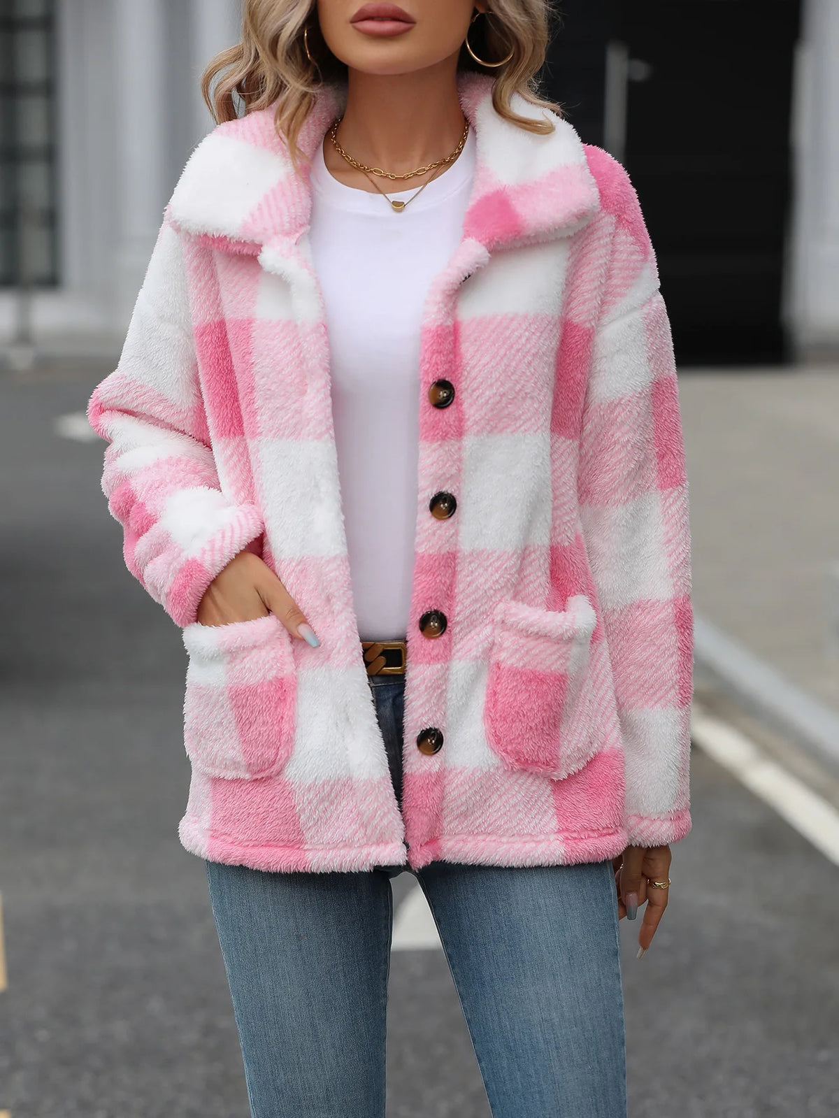 2026 Autumn Winter Long Sleeve Thick Jacket For Women Plush Warm Button Casual Coat Lady Elegant Loose Plaid Coat Female Clothes