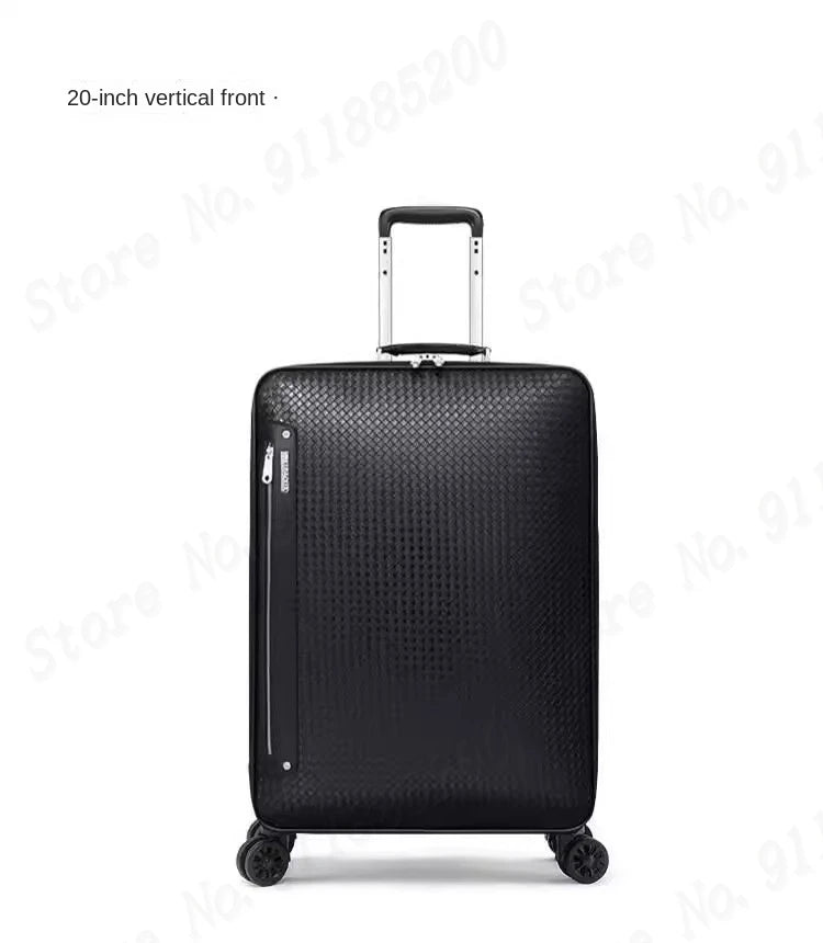 Genuine Leather Trolley Case 20 Inch Men's Business Boarding Suitcase Universal Wheel Luggage Bag 16 Inch Woven Pattern Leather