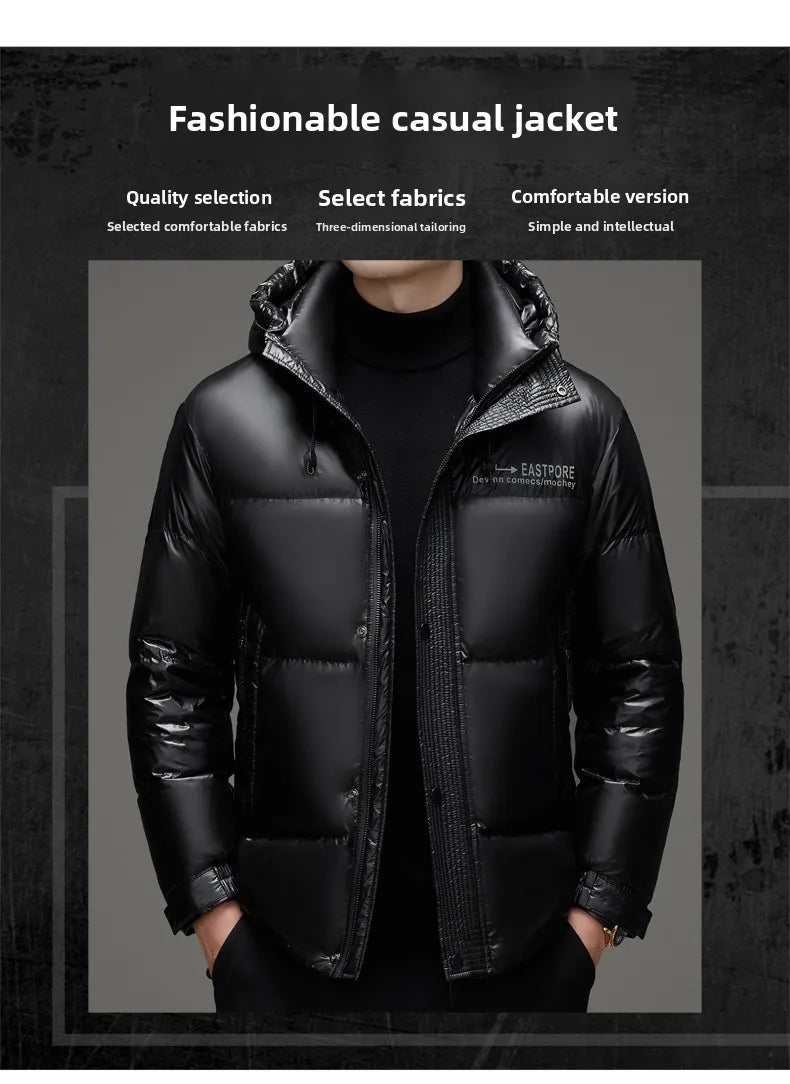 High End Thick Brand Casual Fashion Shiny Men Down Jacket Winter Warm Hooded Designer Parkas Windbreaker Puffer Feather Coats