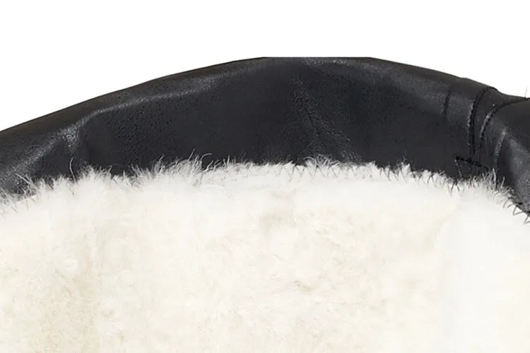 Women Over The Knee Boots Winter Natural Wool Warm Genuine Leather Ladies Knee Boots Large Size Non-slip Snow Boots Women