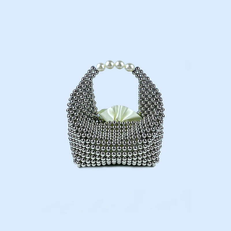 European and American high-end texture handmade silver beaded pillow bag, banquet bag, fashionable and versatile