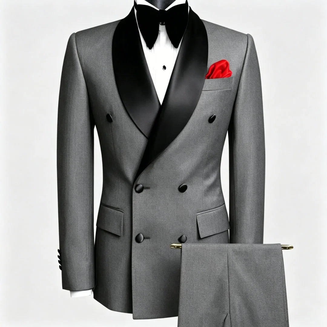 Men Suit Black 2 Pieces Double Button With Black Lapel For Wedding Groom Business Birthday Banquet Work Suit Jacket And Pants