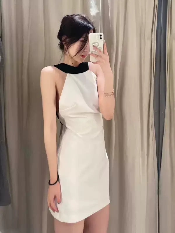 Women's Dress 2025 Halter White Mini Dress Off Shoulder Elegant Party Dresses Woman Summer Backless Short Dresses Vestidos Sexy