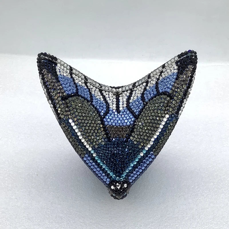 XIYUAN Butterfly Shaped Crystal Evening Bags Women Sparkling Rhinestone Clutch Purse Wedding Party Bridal Handbag Black Diamonds