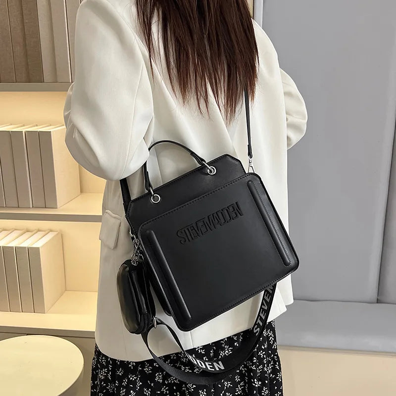 Trendy Commuter Women's Shoulder Bag Fashionable Letter Print Simple Urban Style PU Material Medium Size Zipper Opening Cross...