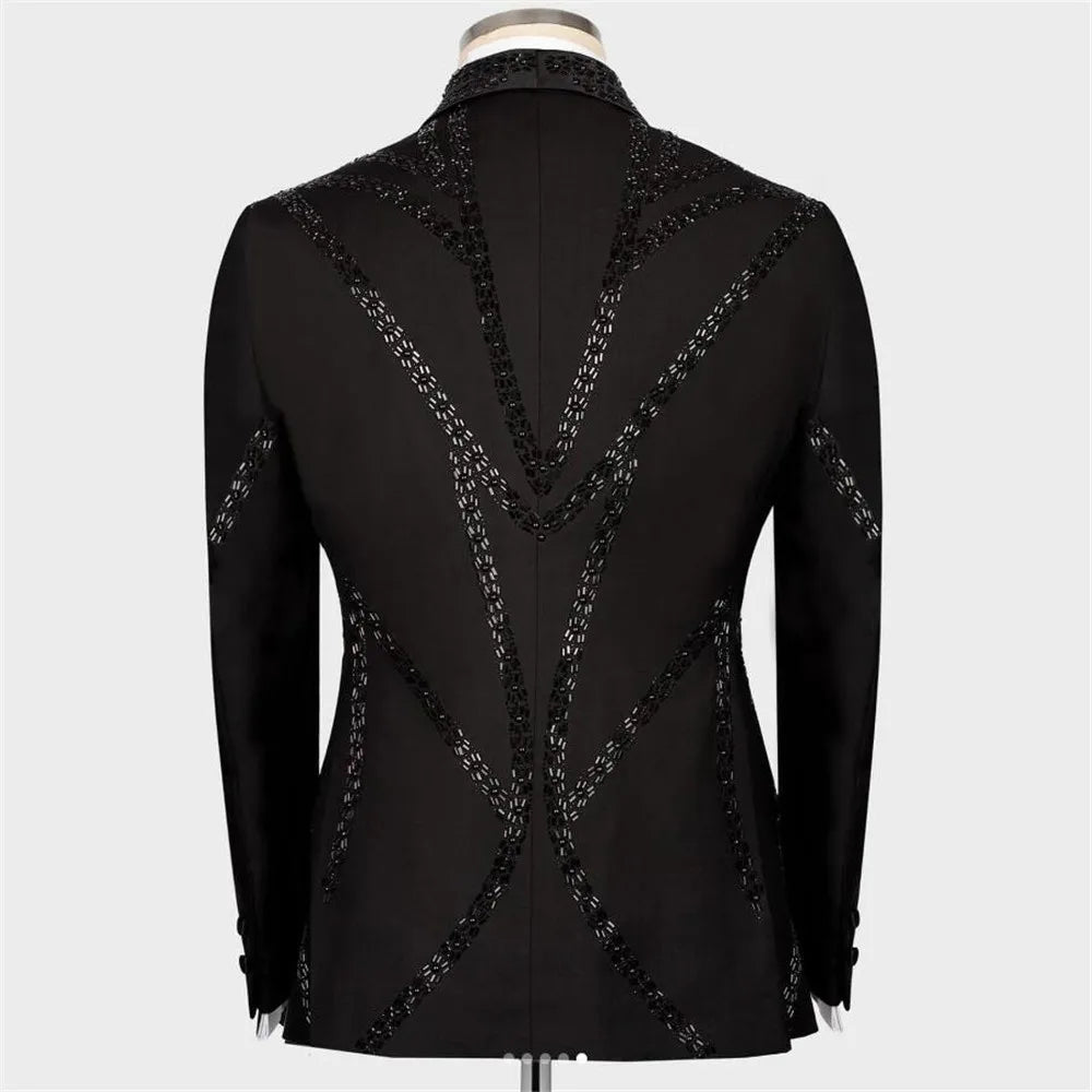 Luxury Beaded Stone Suits Men Slim Fit Shawl Lapel Jacket Vest Pants 3 Pieces Groom Tuxedo Customized Man Business Prom Blazer
