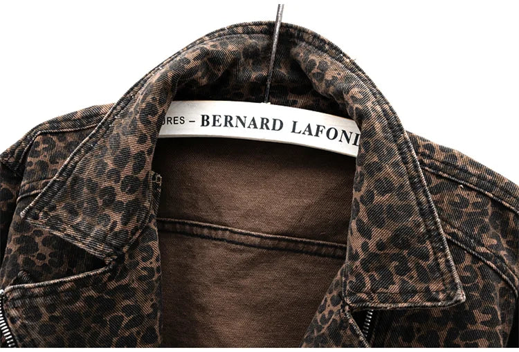 Autumn Vintage Leopard Print Slim Short Denim Jacket Women Cowboy Outerwear Chaquetas Mujer Casual Zipper Jeans Jackets Female