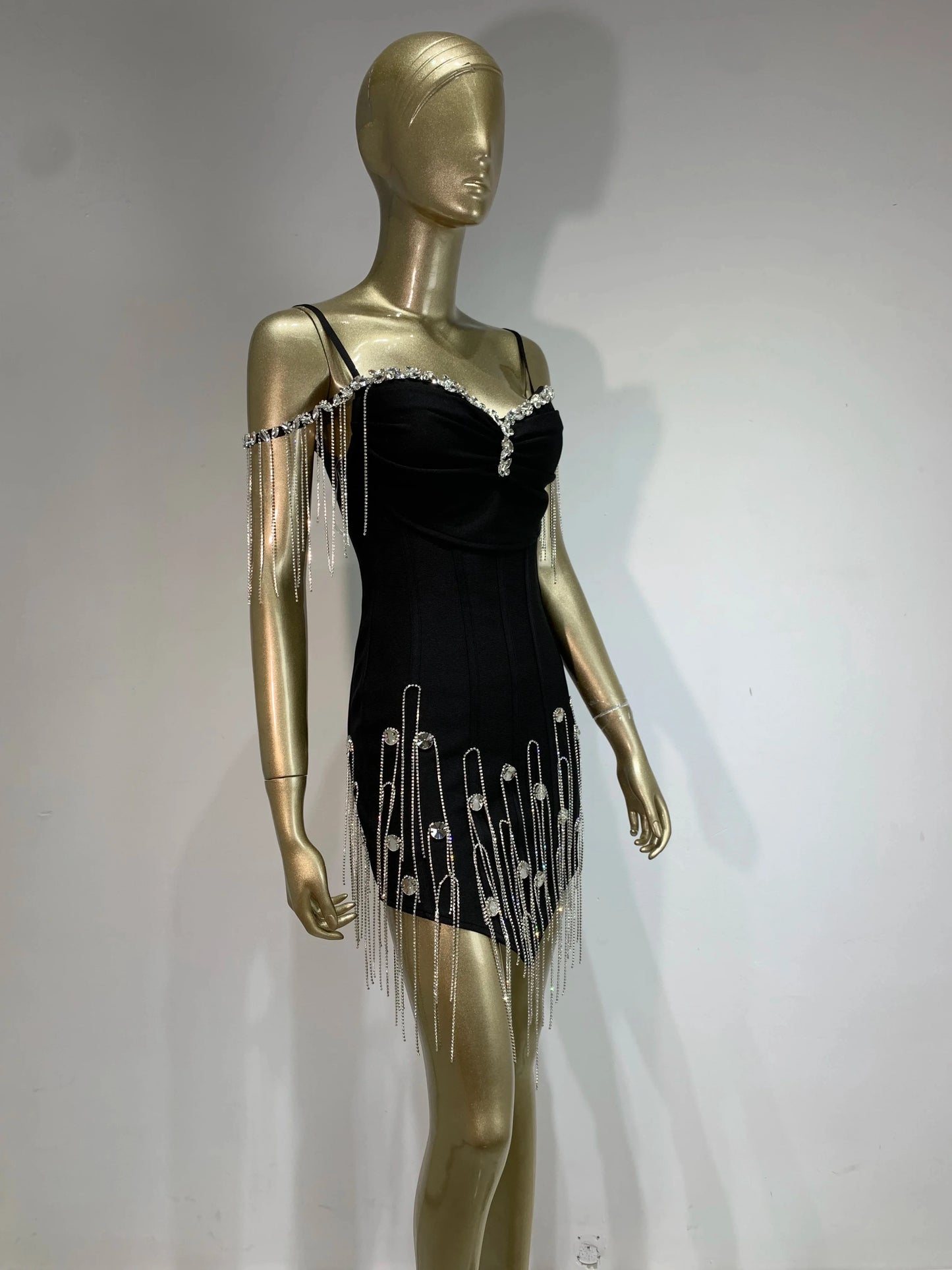 Women Celebrity Sexy Beading Crystal Black White Mini Bodycon Bandage Dress 2024 Knitted Elegant Evening Club Party Outfit