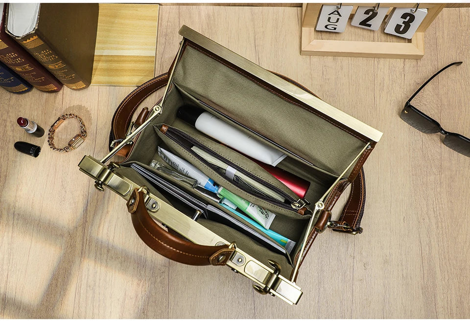 CONTACT'S Genuine Leather Top Handle Bags for Women Sling Shoulder Bags Tote Bag Handbags Metal Frame Female Bags Office Ladies