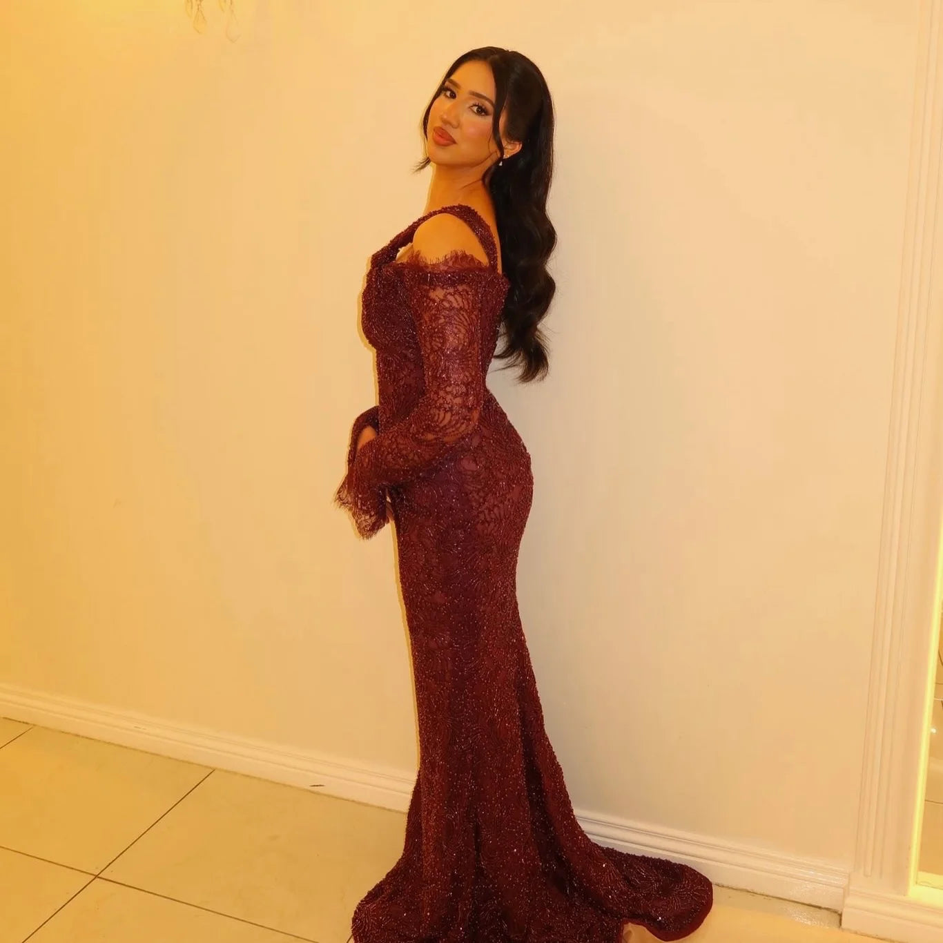 Sharon Said Dubai Elegant Wine Red Mermaid Evening Dress with Heavy Floral Beaded Women Wedding Formal Gown SF459 Customized