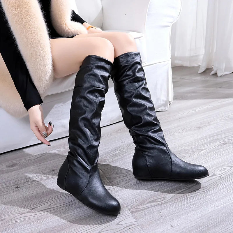 Flat Shoes Spring Autumn Women High Boots Long Western Cowboy Boots Women Footwear Large size 35-43 2024 Mid-Calf Boots Women