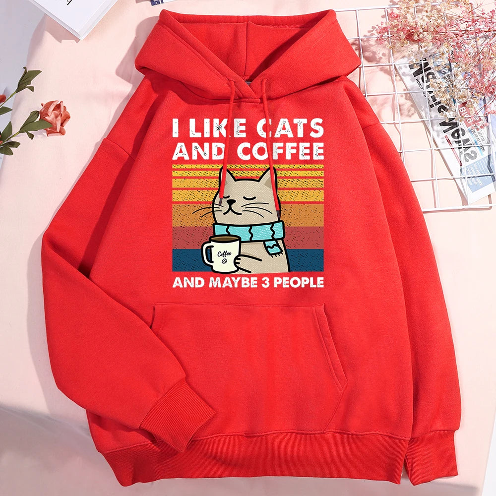 I Like Cats And Coffee Hoodies For Men Women Fashion Crewneck Clothes Loose Fleece New Hoodies Street Pullover Man Sweatshirt