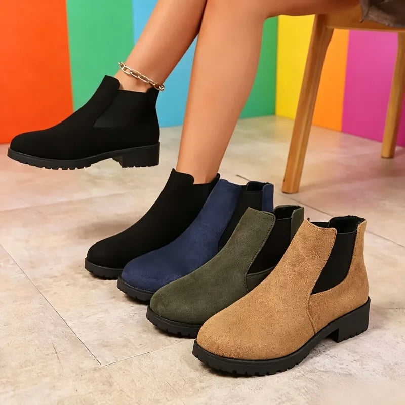 Women Suede Chelsea Boots Thick Sole Elastic Side Non Slip Casual Footwear All Season Daily Wear Comfortable Fit Chunky Design