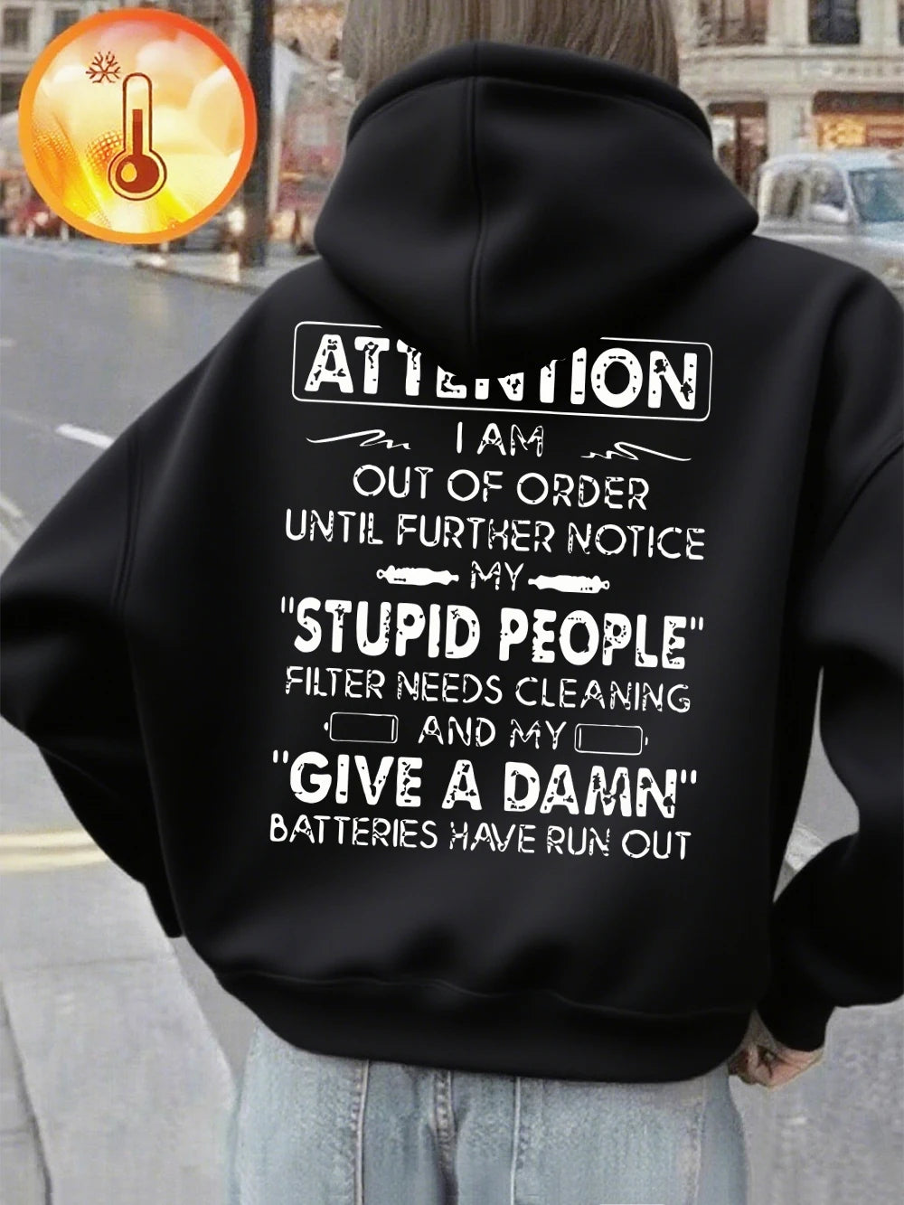 Attention Funny Phrases Prints Hoodies Women Winter Fleece Warm Pullover Loose Pocket Sweatshirt Casual Sporty Woman Clothes