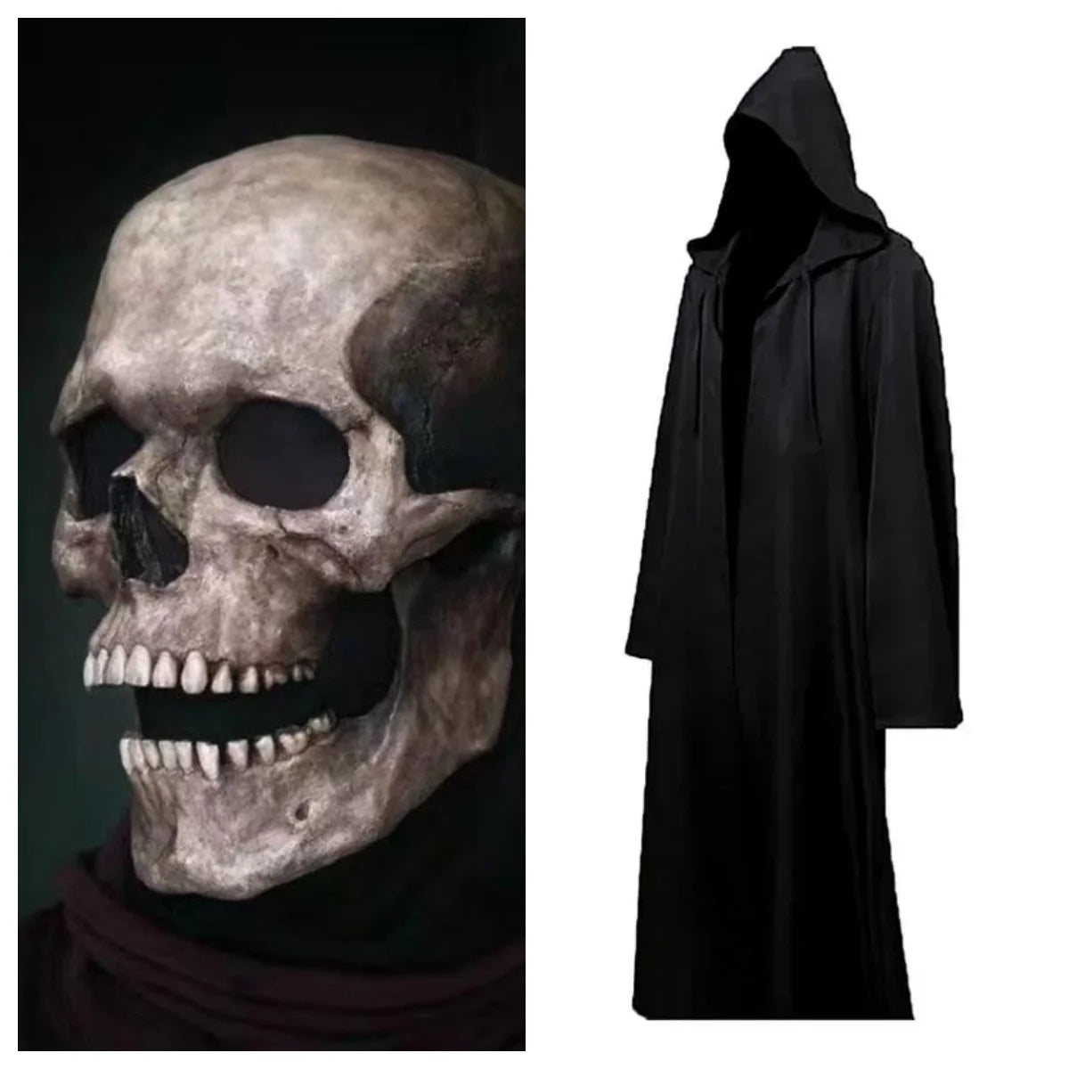 Costume Halloween Cosplay Skeleton Mask Hooded Robe Ghost Cloak Long Shirt For Escape Room Haunted House NPC