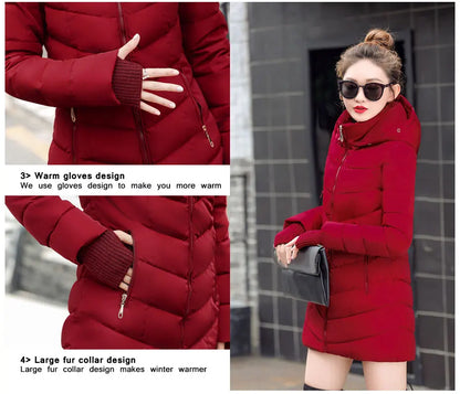 2024 New Wool Collar Hooded Winter Jacket Parkas Women's Jacket Thick Warm Cotton Cushion Down Coat Parka Coat Winter Long Fit D