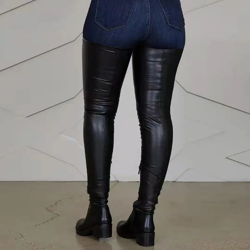 Women's Boots Side Zipper Over The Knee Boots Sexy Platform Long Boots Thick Heel Plus Size Fashion Shoes Elastic Leather Boot